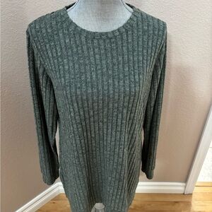 Ribbed Long Sleeve Knit Top - Olive Green